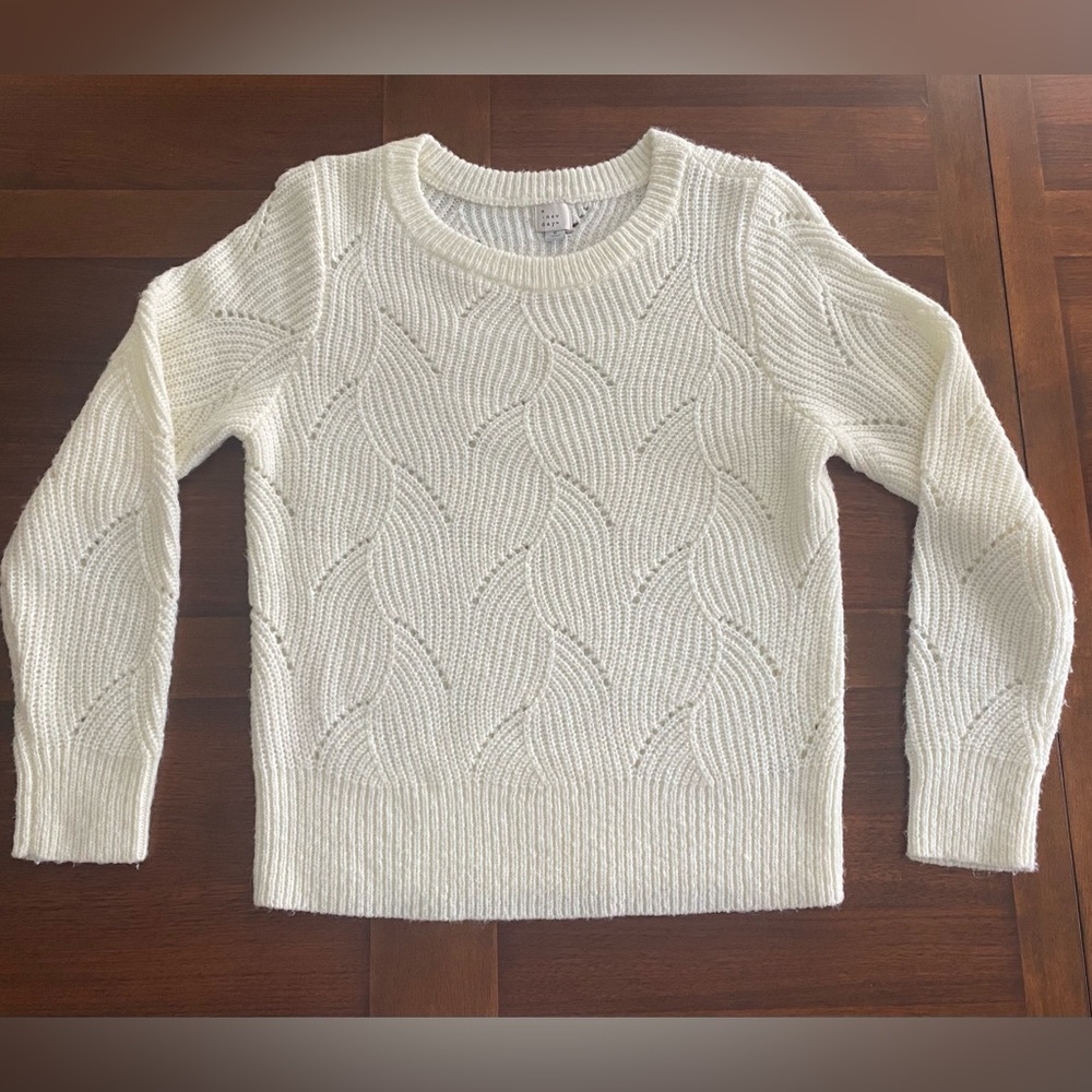 a new day, Pointelle Knit, Crew Neck, Pullover, off-white, Size S, Swirl Pattern